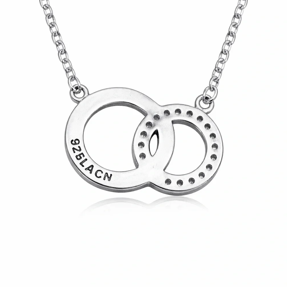 Sterling Silver 925 Interlocking Circle Diamond Necklace